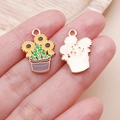 Sunflower in pot charm, yellow enamel and rose gold alloy for DIY jewelry - Yellow Enamel Bee Daisy Sunflower Potted Plant (25152)
