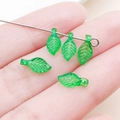 Mini green acrylic leaf pendant for DIY jewelry making with realistic vein texture - Dark Green Acrylic Mini Leaf (21950)