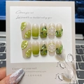 Uñas postizas de limón hechas a mano con pedrería de corazón 3D verde y diseño de arte - Extra Pequeño (XS)