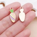 Enamel carrot charm for DIY jewelry making with gold plated textured metal back - Colorful Easter Carrot (25128)