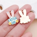 Easter bunny alloy pendant with Easter Day text and pink ears for DIY jewelry - Blue Easter Day Bunny Ear (25129)