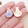 Enamel Easter bunny egg pendant charm with star pattern for DIY jewelry making - Purple Blue Easter Hatching Bunny (25130)