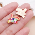 Easter alloy rabbit charm with Happy Easter drip oil lettering and gold finish - Colorful Happy Easter Bunny Ear (25131)