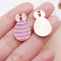 Easter rabbit egg alloy pendant with purple and yellow oil-drop stripes for DIY jewelry - Purple Easter Striped Bunny Egg (25132)
