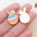 Easter egg rabbit alloy pendant with colorful enamel oil drip finish for DIY jewelry - Colorful Easter Zigzag Bunny Egg (25134)