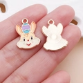 Easter bunny alloy pendant with colorful drip oil finish and golden metal texture - Yellow Easter Egg Bunny (25136)