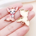 Pink and white Chihuahua puppy alloy pendant with a red bow tie for DIY necklaces - Brown Apricot