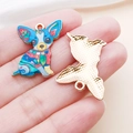 Blue Chihuahua alloy pendant with colorful folk oil-dripped patterns for DIY jewelry - Blue