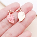 Ciondolo a foglia in smalto rosa e metallo dorato con retro testurizzato per gioielli DIY - 17570-Foglia di Pianta in Lega di Zinco Smalto Rosa (SN1621)