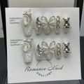 Uñas postizas blancas hechas a mano con ositos de plata, perlas y dijes de mariposas - XS / Estilo de Oso de Peluche Barroco Blanco