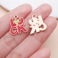 DIY red enamel 'LUCK' pendant with a small green clover detail for jewelry making - Red LUCK Letters (25091)