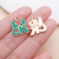 Green enamel four-leaf clover Luck pendant in gold alloy for DIY jewelry charm - Green LUCK Letters (25092)