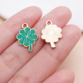 Groene emaille klavertje vier hanger van legering met goudlaag voor DIY sieraden - Donkergroen Klavertje Vier (25095)