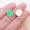 Groene emaille klavertje vier hanger met gouden achterkant voor DIY sieraden maken - Groen Klavertje Vier (25096)