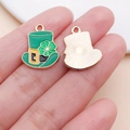 Groene St. Patrick's Day emaille bedeltje met klavertje voor DIY sieraden maken - LUCKY Klavertje Vier Hoed (25100)