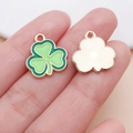 Groene emaille klaver hanger met vergulde metalen afwerking voor doe-het-zelf sieraden - Groene Gradiënt Klaver (25104)