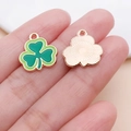 Groen emaille klaver hanger in goudkleurige legering voor DIY-sieraden maken - Donkergroene Gradiënt Klaver (25105)