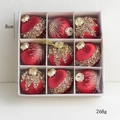Set di 9 palline di Natale rosse 8cm in velluto con glitter dorati e ricami di perle - Rosso / 8cm