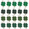 Set van 20 groene emaille klavertje vier bedeltjes met goudkleurige randen voor doe-het-zelf - Klavertje Vier 4 Stijlen 20 stuks Set (SN97)