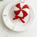 Décoration de Noël sucette rouge et blanche de 23cm avec nœud en velours et paillettes - Petit Bonbon