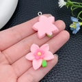 Roze hars kersenbloesem hangers voor DIY met gele meeldraden en groene bladeren - Roze Hars Orchidee (24339)