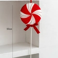 Sucette de Noël rouge et blanche de 50 cm avec nœud en velours rouge et finition scintillante - Grande sucette en spirale