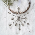 Silver snowflake Christmas ornament with clear rhinestones and white ribbon, 13cm size - Style A (370) / Silver