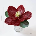 Flor de magnolia loto artificial rojo oscuro con purpurina para árbol de Navidad - Rojo