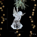 Transparent acrylic Christmas angel ornament with silver glitter wings, 9.5cm height - Angel with Flute