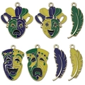 Enamel Mardi Gras jewelry charms set with masks and colorful feathers for DIY crafts - Carnival Series Mixed Style