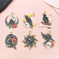 Set of 6 punk gothic charms featuring moon, sun, raven, and skull for jewelry making - Enamel Punk Series Assorted Designs (SN1085)