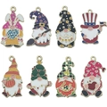 Set of 8 colorful enamel gnome charms for festive DIY jewelry including Easter and Christmas - Mixed 8 Holiday Series