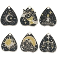 Set de seis colgantes de tarot negro y oro con símbolos místicos de luna y serpiente - Colección Completa de Cartas de Tarot de Esmalte Negro (SN1090)
