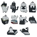 Enamel cat charms collection featuring black and white cats with books for DIY jewelry - 10 Piece Mixed Black and White Enamel Cat Series (SN1089)