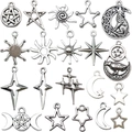 Set of 20 vintage silver alloy pendants with sun, moon, and star celestial motifs - Star Moon Sun Mixed Series (SN1081)