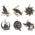 Gothic style alloy enamel charms set with moon crow skull and rose for DIY jewelry - Mixed Black Enamel Raven Series (SN1085)