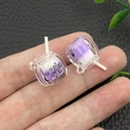 Handheld view of a mini purple coffee cup resin charm with ring for DIY keychains - Purple Luminous Cup (18976)