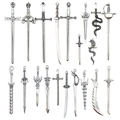 Set of 19 assorted vintage silver alloy sword and dagger charms for DIY jewelry making - Antique Silver Sword Bookmark Collection (SN791)