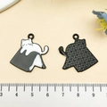 Cute black and white reading cat enamel pendant charms with scale measurement - Cat Lying on Book (21795)