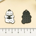 Cute white enamel cat reading book pendant with black metal textured back for DIY jewelry - Cat Sitting with Book (21796)