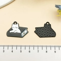 Cartoon white cat reading black book enamel pendant charm for DIY jewelry making - Dazing Cat with Book (21797)