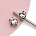 Detailed macro view of heart bear charms with love you engraving for DIY bracelets - Antique Silver Heart Bear Large Hole Bead (15662)