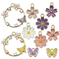 Hollow flower and butterfly charms for DIY jewelry making in assorted pastel colors - Enamel Butterfly Flower Charm Set (SN777)