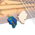 Blue butterfly alloy oil drop pendant charm with gold metal back for DIY jewelry - Dark Blue Print Butterfly Style (15818)