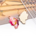 DIY butterfly charm in pink gradient enamel finish with golden alloy metal back - Pink Print Butterfly Style (15819)