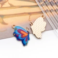 Blue and purple enamel butterfly pendant with gold-plated metal back for jewelry making - Azure Blue Print Butterfly Style (15820)