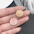 Pink enamel heart key pendant with gold textured back for DIY necklace jewelry - Pink Enamel Zinc Alloy Key Charm (21115)