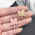 Pink heart lollipop alloy charm with LOVE engraving for DIY jewelry making - Pink Enamel Heart Bow Lollipop Charm (21116)