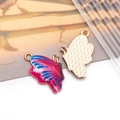 Pink and blue enamel butterfly pendant with gold plating for DIY jewelry making - Rose Red Print Butterfly Style (15822)