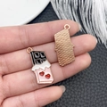 Pink heart-themed chocolate charm in rose gold finish for DIY jewelry necklaces - Black Enamel Zinc Alloy Chocolate Charm (21117)